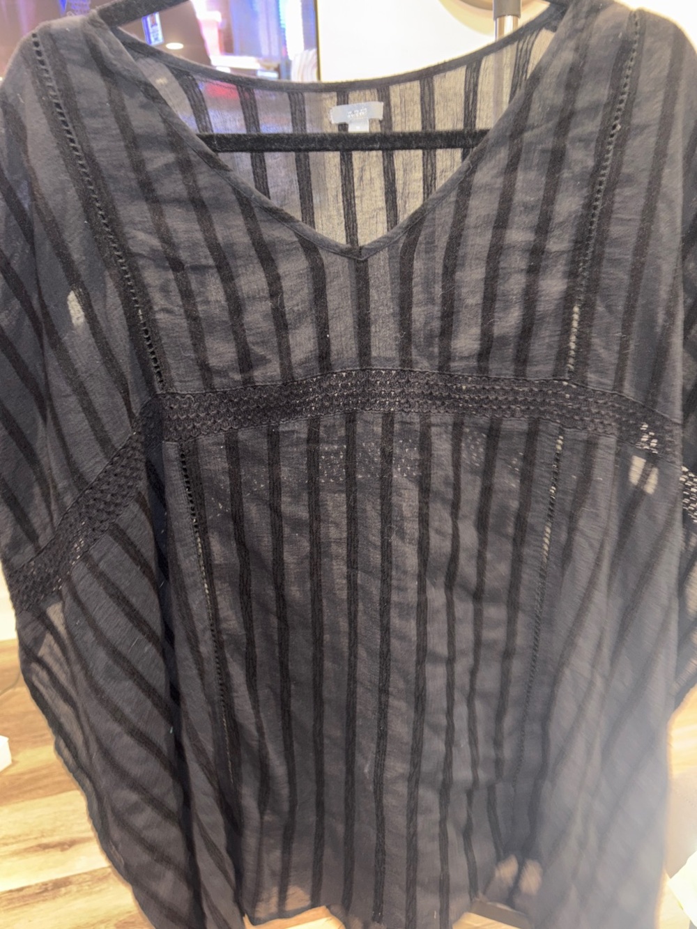 aerie Black poncho style Sheer Striped Swim Coverup - Picture 2 of 5